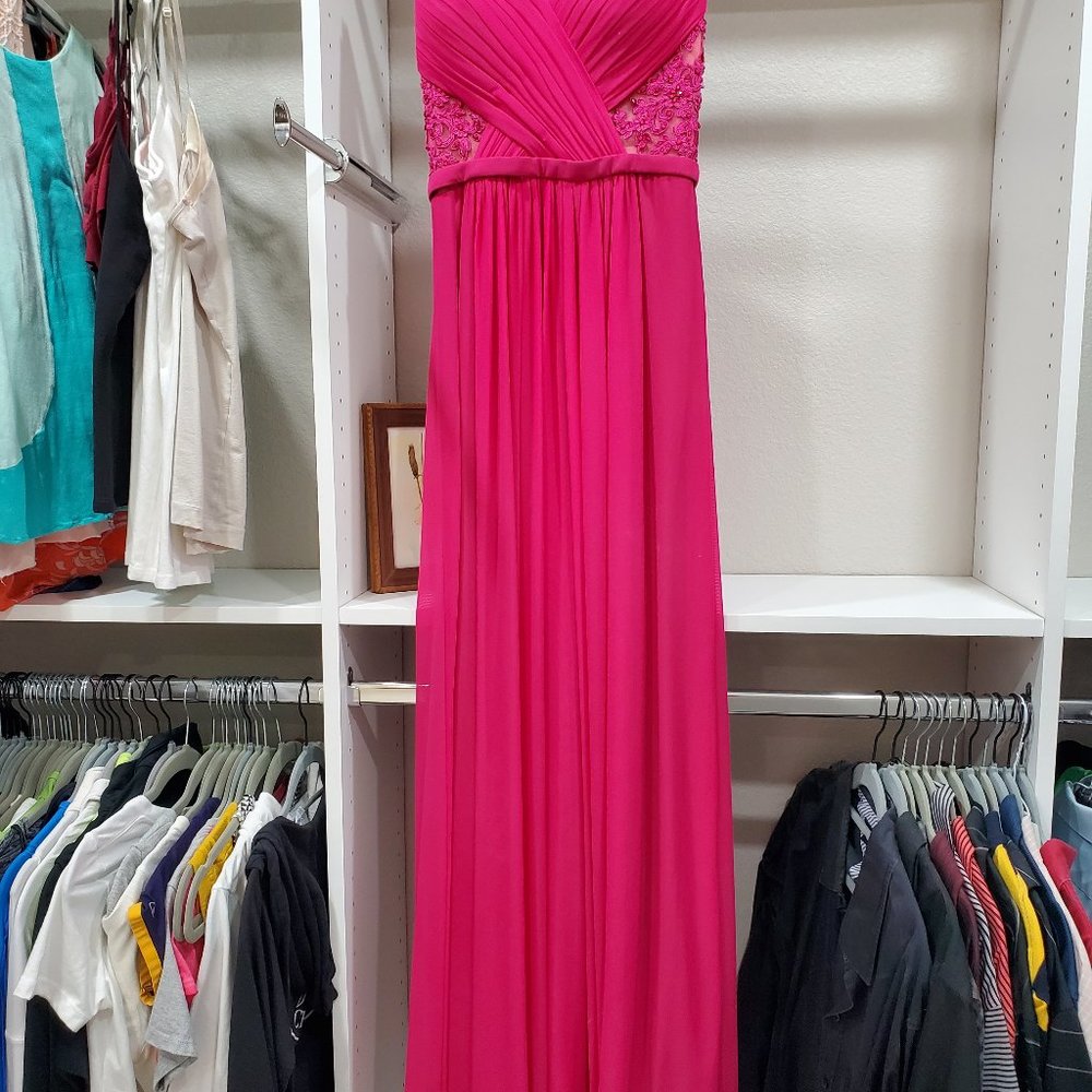 Pink Strapless Prom Dress Beaded Bodice